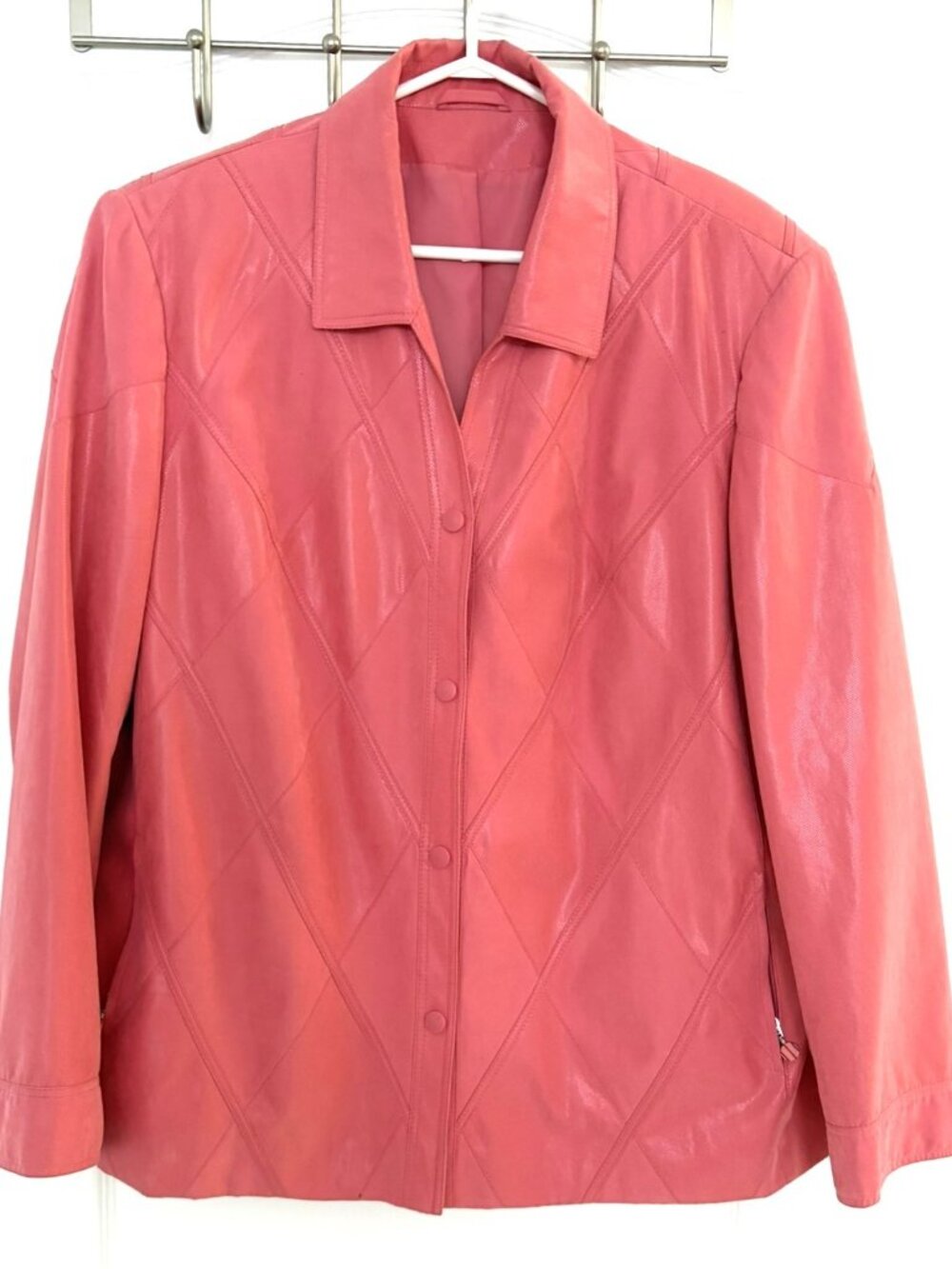 Coral Pink Button-Down Faux Leather Jacket Size 2X